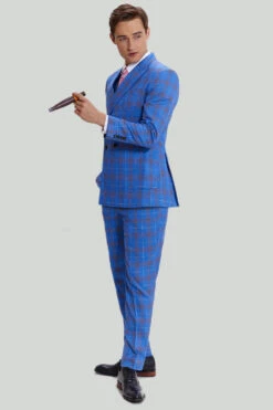 Blue Plaid Men's 3 Piece Tuxedo Suits -Zapaka Sales Store CGMPHL15790019 2