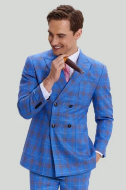 Blue Plaid Men's 3 Piece Tuxedo Suits -Zapaka Sales Store CGMPHL15790019 3
