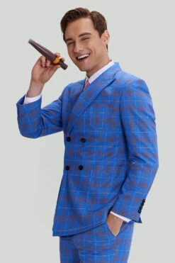 Blue Plaid Men's 3 Piece Tuxedo Suits -Zapaka Sales Store CGMPHL15790019 4
