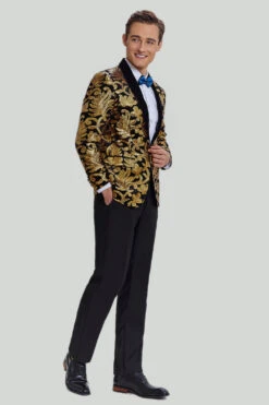 Gold Men's Blazer Slim Fit Solid One Button Business Suit Jacket -Zapaka Sales Store CGMPHL15790035 2