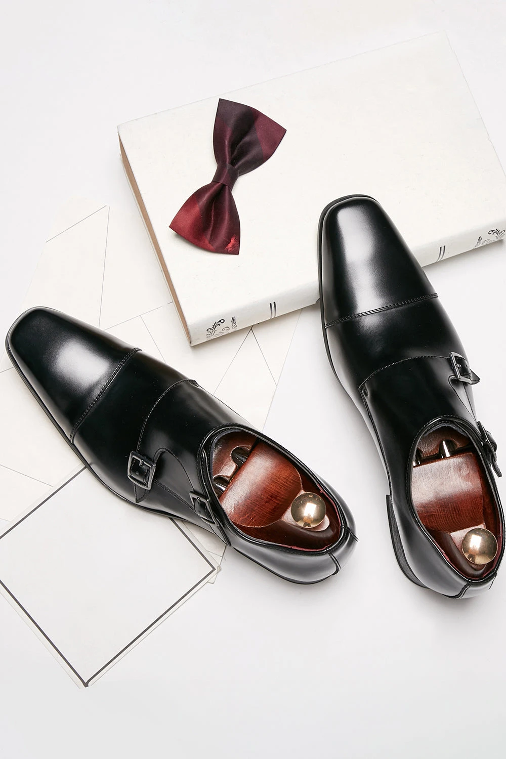 Black Monk Strap Men's Leather Slip-On Dress Shoes 1 Black Monk Strap Men's Leather Slip-On Dress Shoes