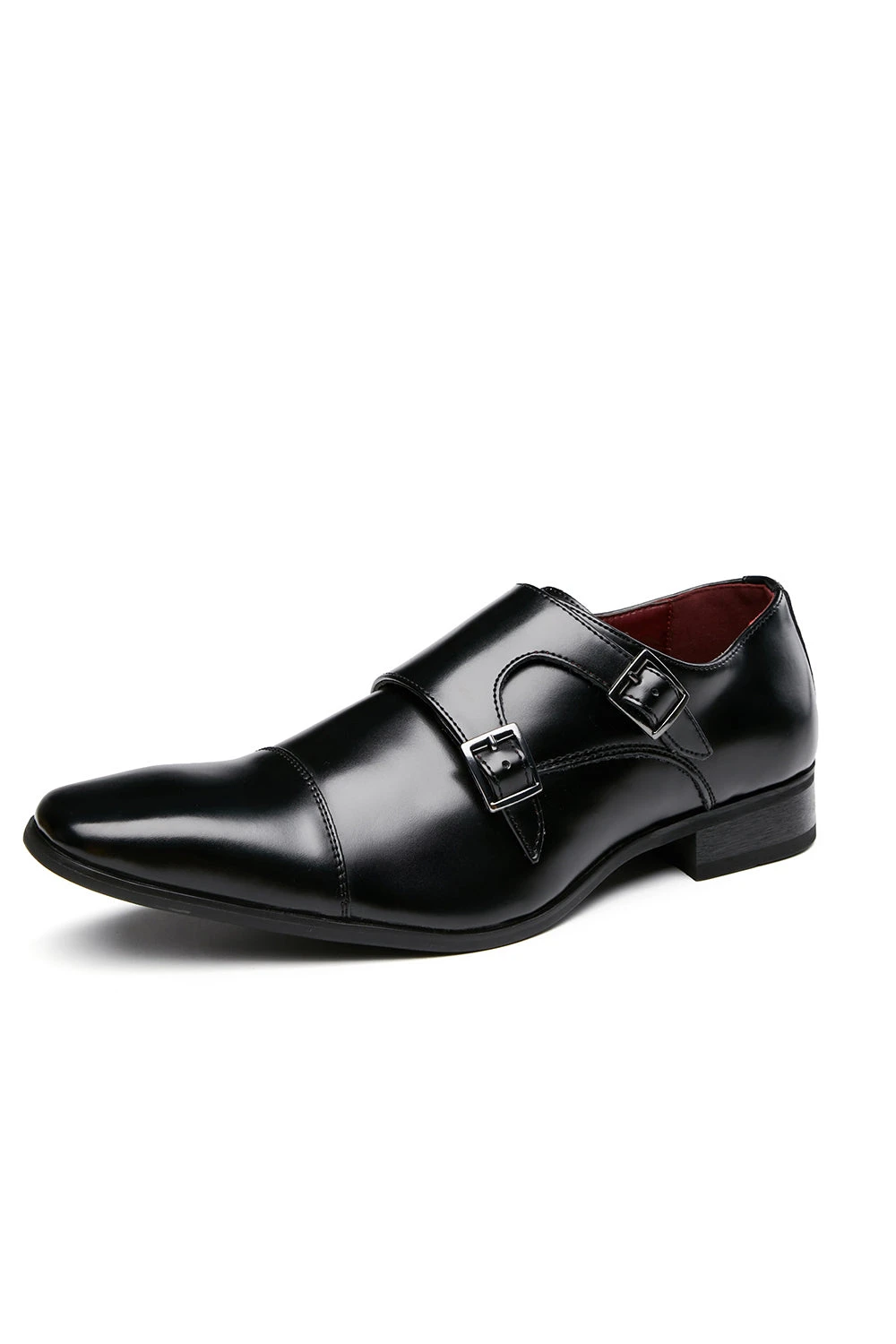Black Monk Strap Men's Leather Slip-On Dress Shoes 3 Black Monk Strap Men's Leather Slip-On Dress Shoes - Image 3