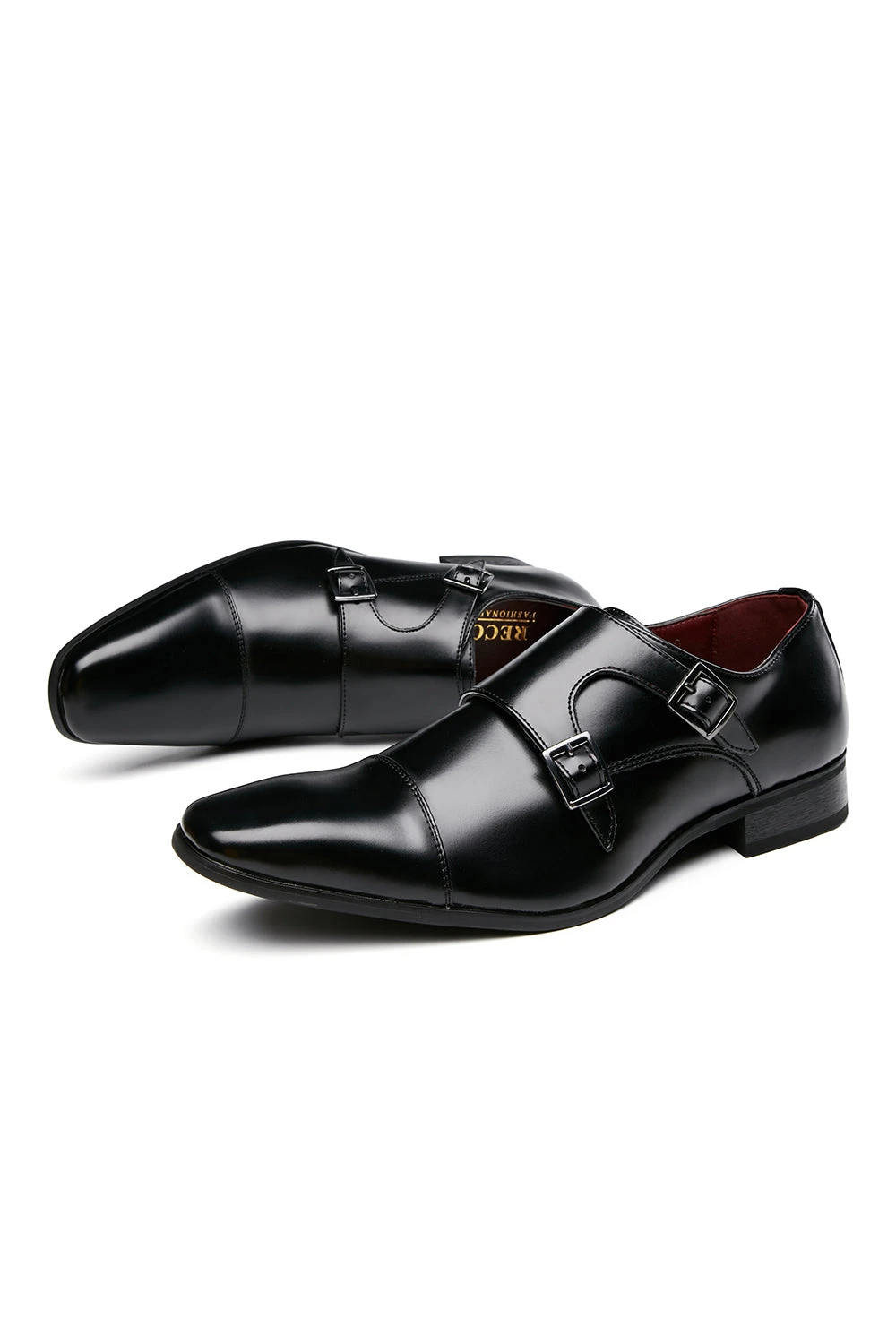 Black Monk Strap Men's Leather Slip-On Dress Shoes 2 Black Monk Strap Men's Leather Slip-On Dress Shoes - Image 2