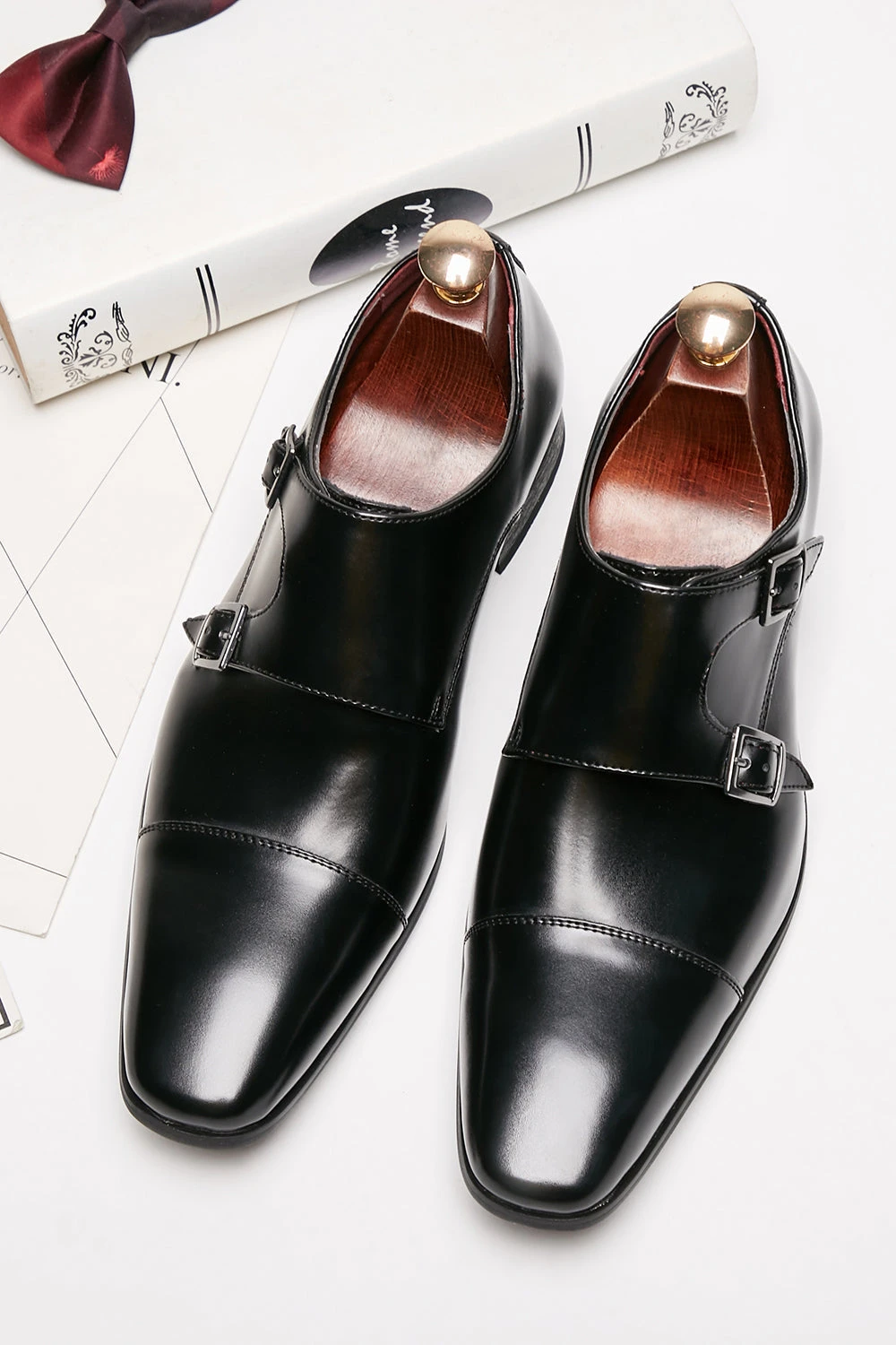 Black Monk Strap Men's Leather Slip-On Dress Shoes 6 Black Monk Strap Men's Leather Slip-On Dress Shoes - Image 6