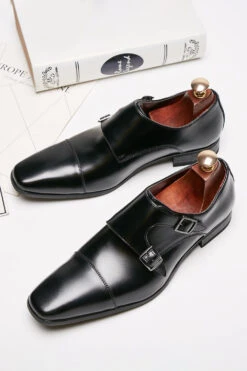 Black Monk Strap Men's Leather Slip-On Dress Shoes 16 Black Monk Strap Men's Leather Slip-On Dress Shoes -Zapaka Sales Store CGMZL002 Black 6
