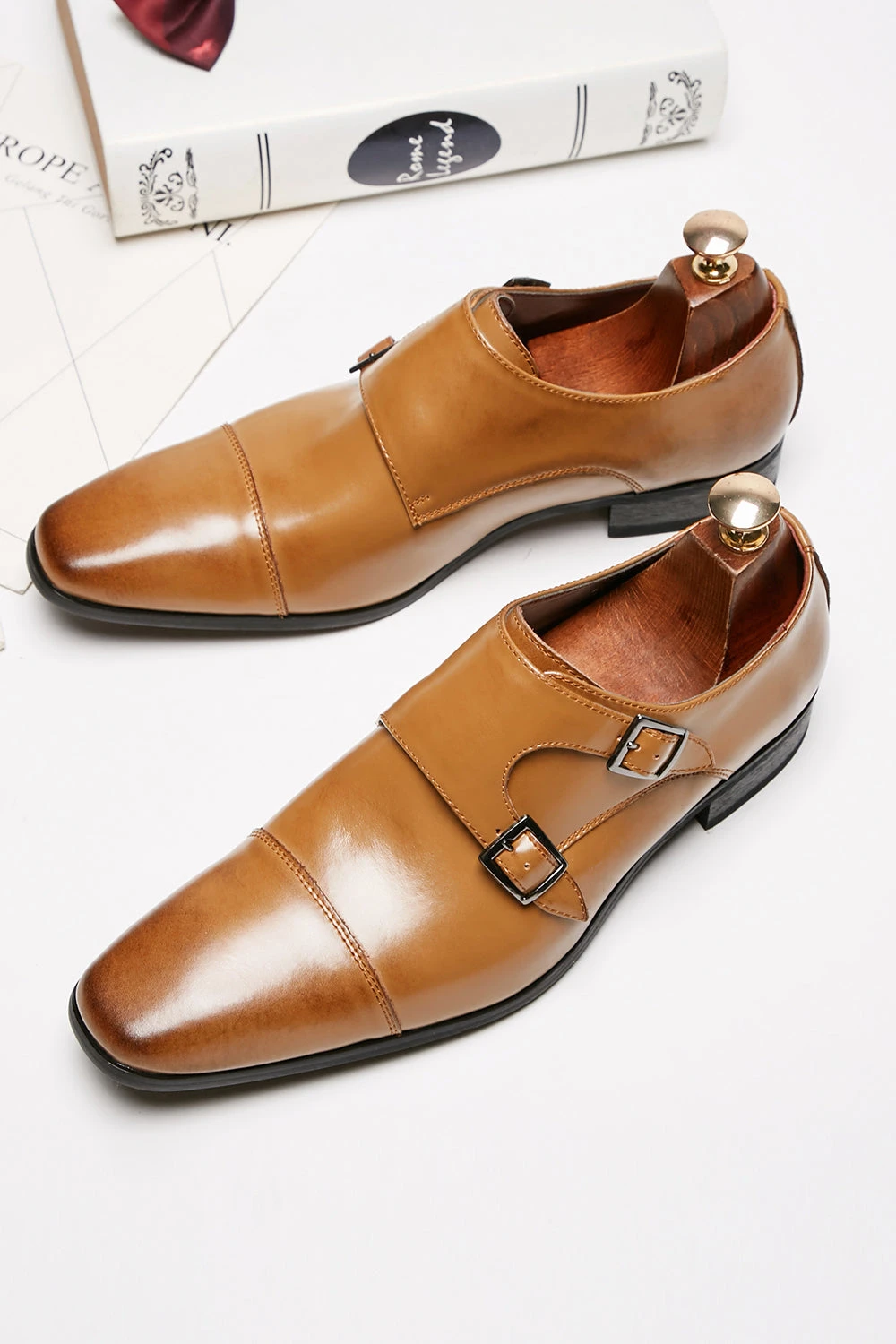 Black Monk Strap Men's Leather Slip-On Dress Shoes 10 Black Monk Strap Men's Leather Slip-On Dress Shoes - Image 10