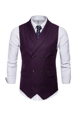 Black Double Breasted Shawl Lapel Men's Suit Vest -Zapaka Sales Store CGMZL009 Dark Purple 1 first