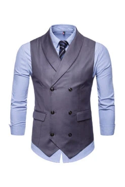 Black Double Breasted Shawl Lapel Men's Suit Vest -Zapaka Sales Store CGMZL009 Grey 1 first
