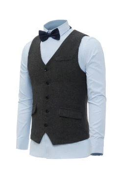 Black Single Breasted Shawl Lapel Men's Suit Vest -Zapaka Sales Store CGMZL010 Black 3