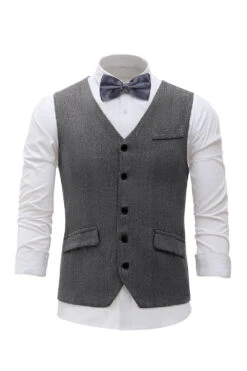 Black Single Breasted Shawl Lapel Men's Suit Vest -Zapaka Sales Store CGMZL010 Grey 1 first