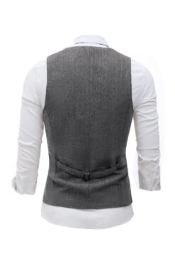 Black Single Breasted Shawl Lapel Men's Suit Vest -Zapaka Sales Store CGMZL010 Grey 2
