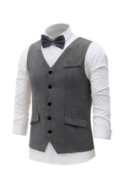 Black Single Breasted Shawl Lapel Men's Suit Vest -Zapaka Sales Store CGMZL010 Grey 3