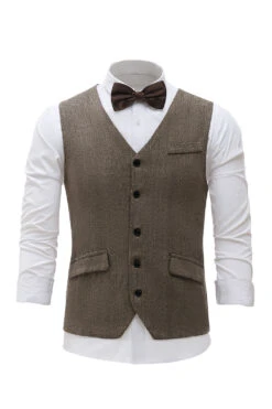 Black Single Breasted Shawl Lapel Men's Suit Vest -Zapaka Sales Store CGMZL010 Khaki 1 frst