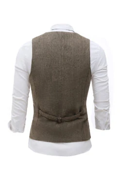 Black Single Breasted Shawl Lapel Men's Suit Vest -Zapaka Sales Store CGMZL010 Khaki 2