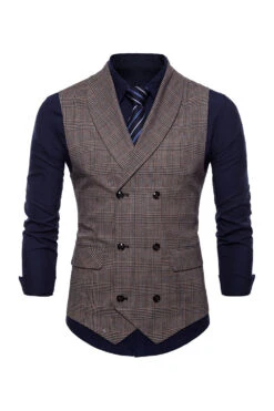 Grey Pinstripe Double Breasted Shawl Lapel Men's Suit Vest -Zapaka Sales Store CGMZL012 Brown 1 first