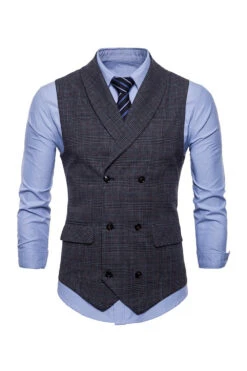 Grey Pinstripe Double Breasted Shawl Lapel Men's Suit Vest -Zapaka Sales Store CGMZL012 Dark Grey 1 first