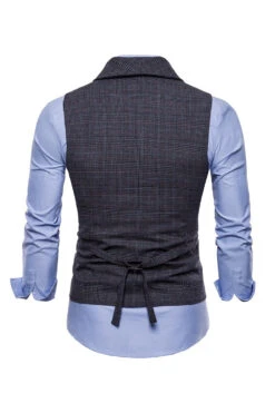 Grey Pinstripe Double Breasted Shawl Lapel Men's Suit Vest -Zapaka Sales Store CGMZL012 Dark Grey 2