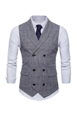Grey Pinstripe Double Breasted Shawl Lapel Men's Suit Vest