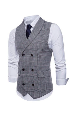 Grey Pinstripe Double Breasted Shawl Lapel Men's Suit Vest -Zapaka Sales Store CGMZL012 Grey 3