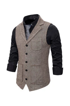 Brown Tweed Single Breasted Notched Lapel Men's Suit Vest -Zapaka Sales Store CGMZL013 Brown 3