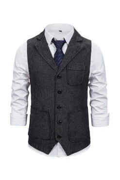 Brown Tweed Single Breasted Notched Lapel Men's Suit Vest -Zapaka Sales Store CGMZL013 Dark Grey 1 first