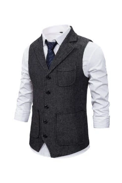 Brown Tweed Single Breasted Notched Lapel Men's Suit Vest -Zapaka Sales Store CGMZL013 Dark Grey 3