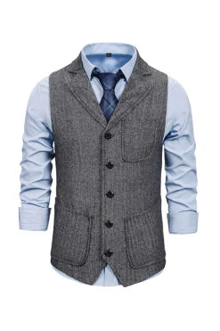 Brown Tweed Single Breasted Notched Lapel Men's Suit Vest -Zapaka Sales Store CGMZL013 Grey 1 first