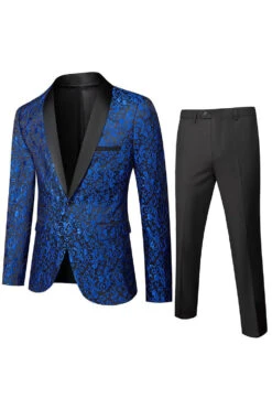 Black Jacquard Shawl Lapel Men's 2 Pieces Suits -Zapaka Sales Store CGMZL041 Blue 1 first
