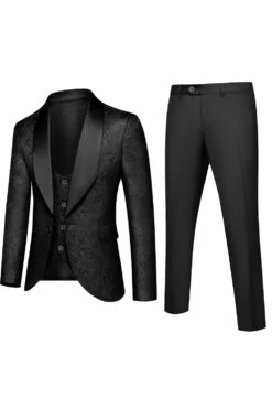 White Jacquard Men's 3 Pieces Prom Suits -Zapaka Sales Store CGMZL042 Black