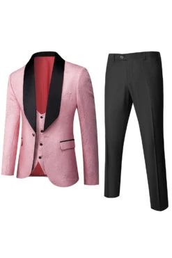 White Jacquard Men's 3 Pieces Prom Suits -Zapaka Sales Store CGMZL042 Pink