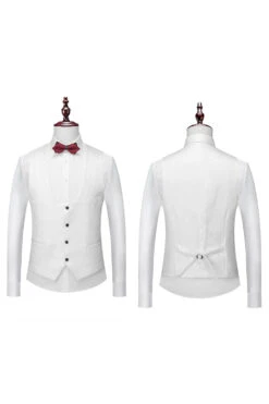 White Jacquard Men's 3 Pieces Prom Suits -Zapaka Sales Store CGMZL042 White 4