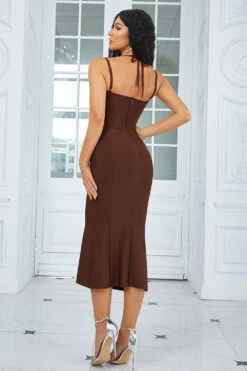 Coffee Spaghetti Straps Bodycon Cocktail Dress -Zapaka Sales Store CGYHQ1115 Coffee 4