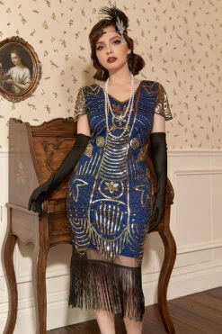 Black Golden 1920 Retro Sequin Dress -Zapaka Sales Store CGZL21282Blue 1 first