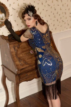 Black Golden 1920 Retro Sequin Dress -Zapaka Sales Store CGZL21282Blue 5