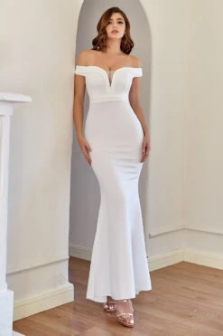 White Off The Shoulder Mermaid Prom Dress