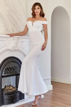 White Off The Shoulder Mermaid Prom Dress -Zapaka Sales Store CGZL221437 White 3