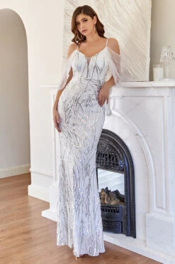 Glitter Mermaid White Sequins Prom Dress -Zapaka Sales Store CGZL221438 White 4