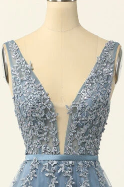 Blue Tulle Prom Dress With Appliques -Zapaka Sales Store CGZL221475 Blue 4