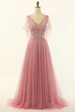 Blush Beading Tulle A-line Prom Dress