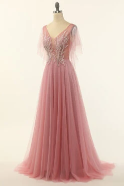 Blush Beading Tulle A-line Prom Dress -Zapaka Sales Store CGZL221477 Blush 3