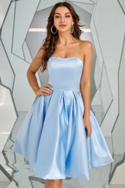 Sky Blue Strapless Satin Short Prom Dress -Zapaka Sales Store CGZL221502 1 first