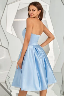 Sky Blue Strapless Satin Short Prom Dress -Zapaka Sales Store CGZL221502 3