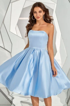Sky Blue Strapless Satin Short Prom Dress -Zapaka Sales Store CGZL221502 4