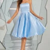 Sky Blue Strapless Satin Short Prom Dress