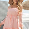 Off The Shoulder Blush Summer Dress With Jacquard Wood Ear