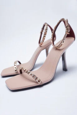 Metal Chain Square Toe Heel Sandals