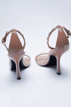 Metal Chain Square Toe Heel Sandals -Zapaka Sales Store CGZL221730 Light Nude 2