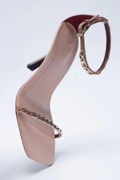 Metal Chain Square Toe Heel Sandals -Zapaka Sales Store CGZL221730 Light Nude 5
