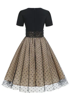 Black Polka Dots Vintage 1950s Dress -Zapaka Sales Store CGZL2218703 Black 2