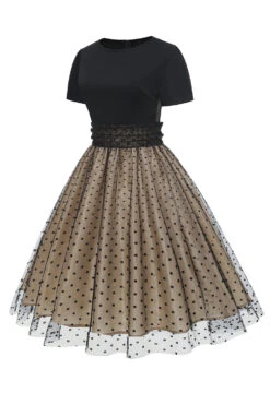 Black Polka Dots Vintage 1950s Dress -Zapaka Sales Store CGZL2218703 Black 3